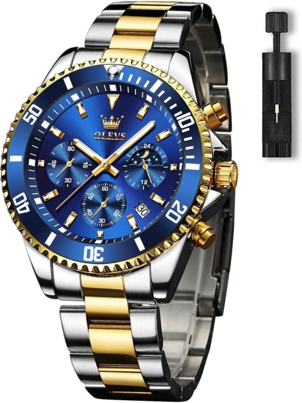 Stylish Men's Analog Watch with Date, Rotatable Bezel, Stainless Steel